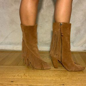 Splendid Suede Tan Fringe Boots Size 6.5